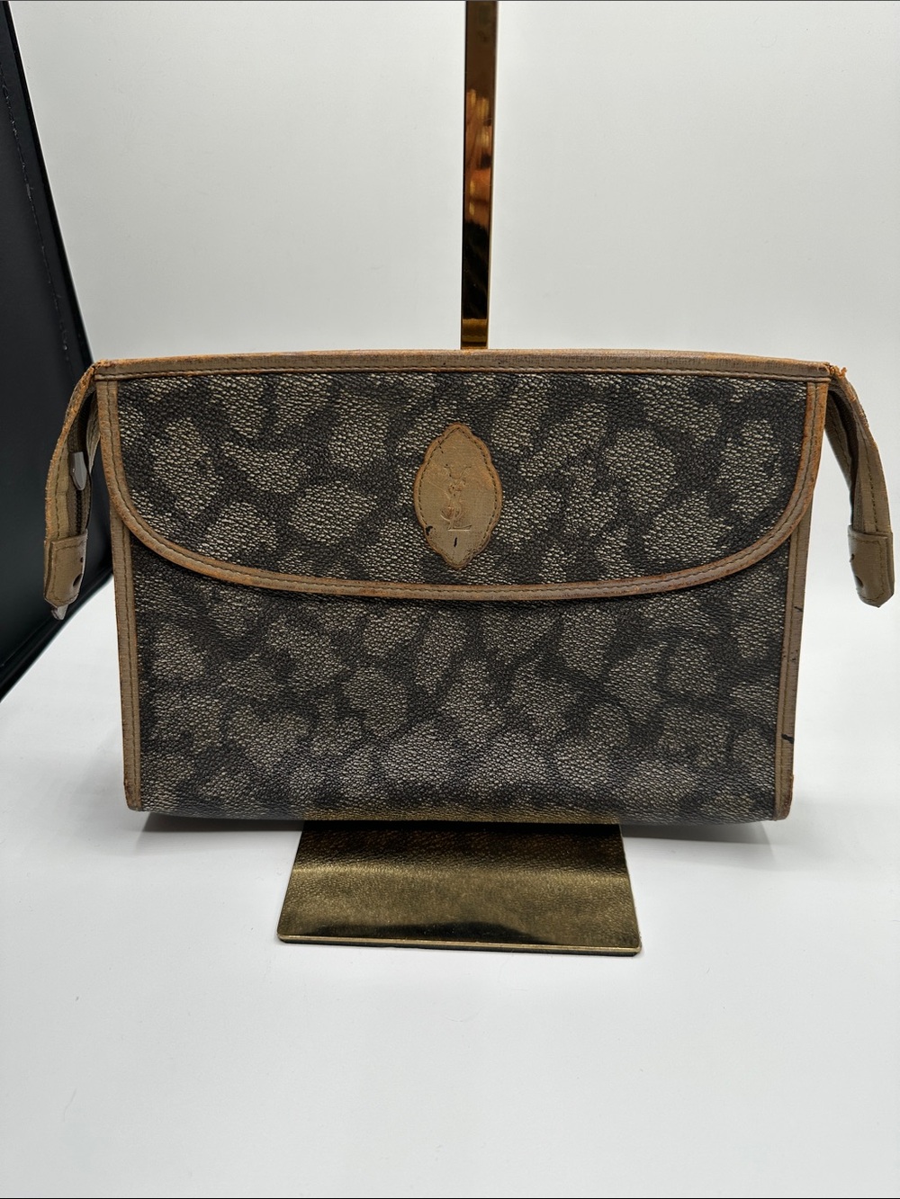 Yves Saint Laurent Beige and Brown Monogram Interior Cosmetic Pouch